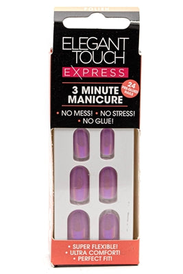 Elegant Touch Express 3 MINUTE MANICURE Iridescent Lilac: 24 Pre-Glued Nails 10 Sizes, Prep Wipe, Nail File