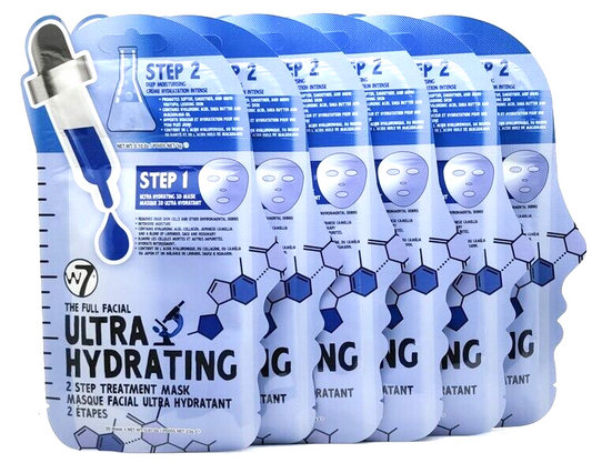 w7 The Full Facial ULTRA HYDRATING 2 Step Treatment Masks, 6 masks .8oz each