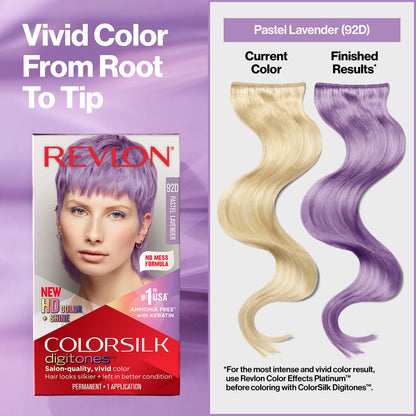 Revlon ColorSilk Digitones Permanent Hair Color with Keratin, Pastel Lavender, 1 count