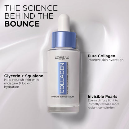 L'Oreal Paris Collagen Moisture Filler Moisture Bounce Hydrating Face Serum, 1 fl oz