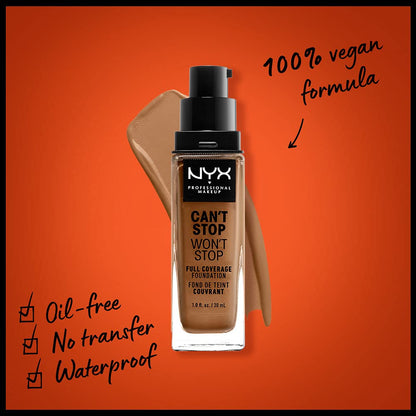 NYX Professional Makeup Can't Stop Won't Stop 24hr Full Coverage Liquid Foundation, Matte Finish, Waterproof, Honey