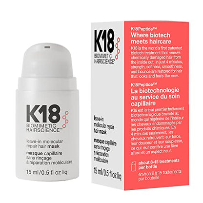K18 Leave-In Repair Hair Mask Treatment to Repair Dry or Damaged Hair - 4 Minutes to Reverse Hair Damage from Bleach, Color, Chemical Services and Heat