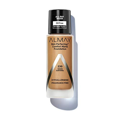 Almay Skin Perfecting COMFORT MATTE Oil Free Foundation, 230 Warm Caramel   1 fl oz