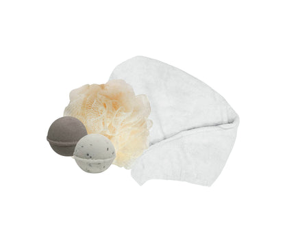 AfterSpa, Well-Being Bath Ritual - included 1 Mesh Sponge, 2 Bath Bomb Lavender and Camomille, and 1 Hair Towel