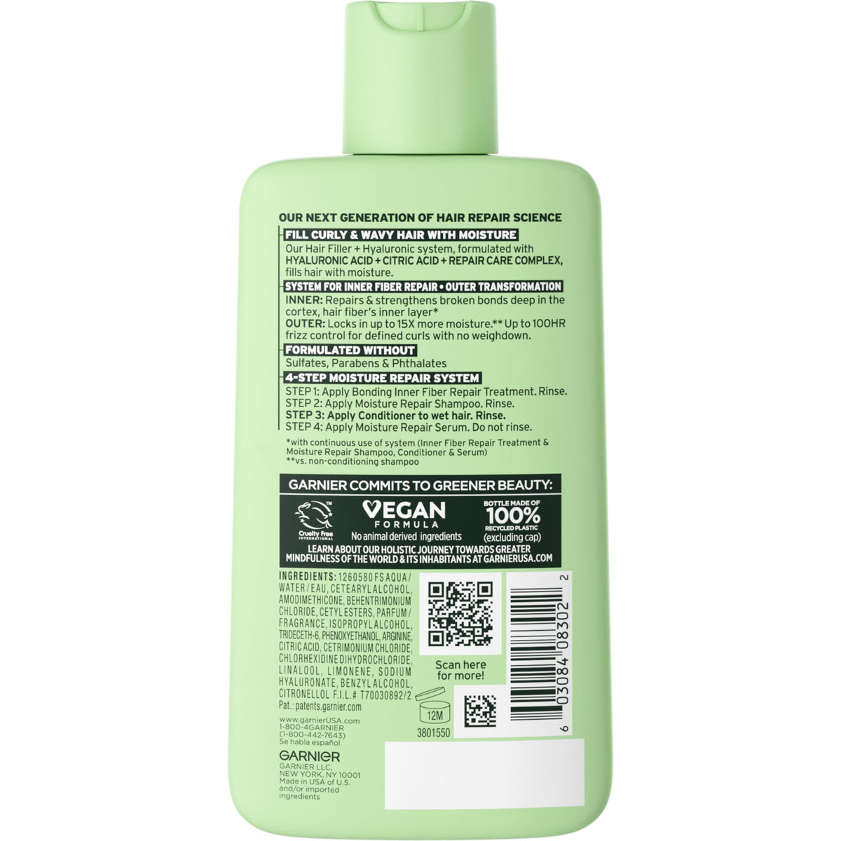 Garnier Fructis Hair Filler Moisture Repair Conditioner, Curly, Wavy Hair, 10.1 fl oz