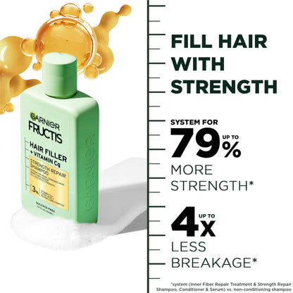 Garnier Fructis Hair Filler Vitamin Cg Strength Repair Shampoo, Adults, Damaged Hair, 10.1 fl oz