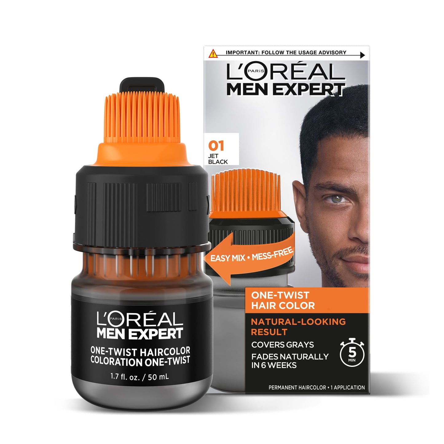 L'Oreal Paris Men Expert Easy Apply Permanent Haircolor, Jet Black 01, 1 Kit