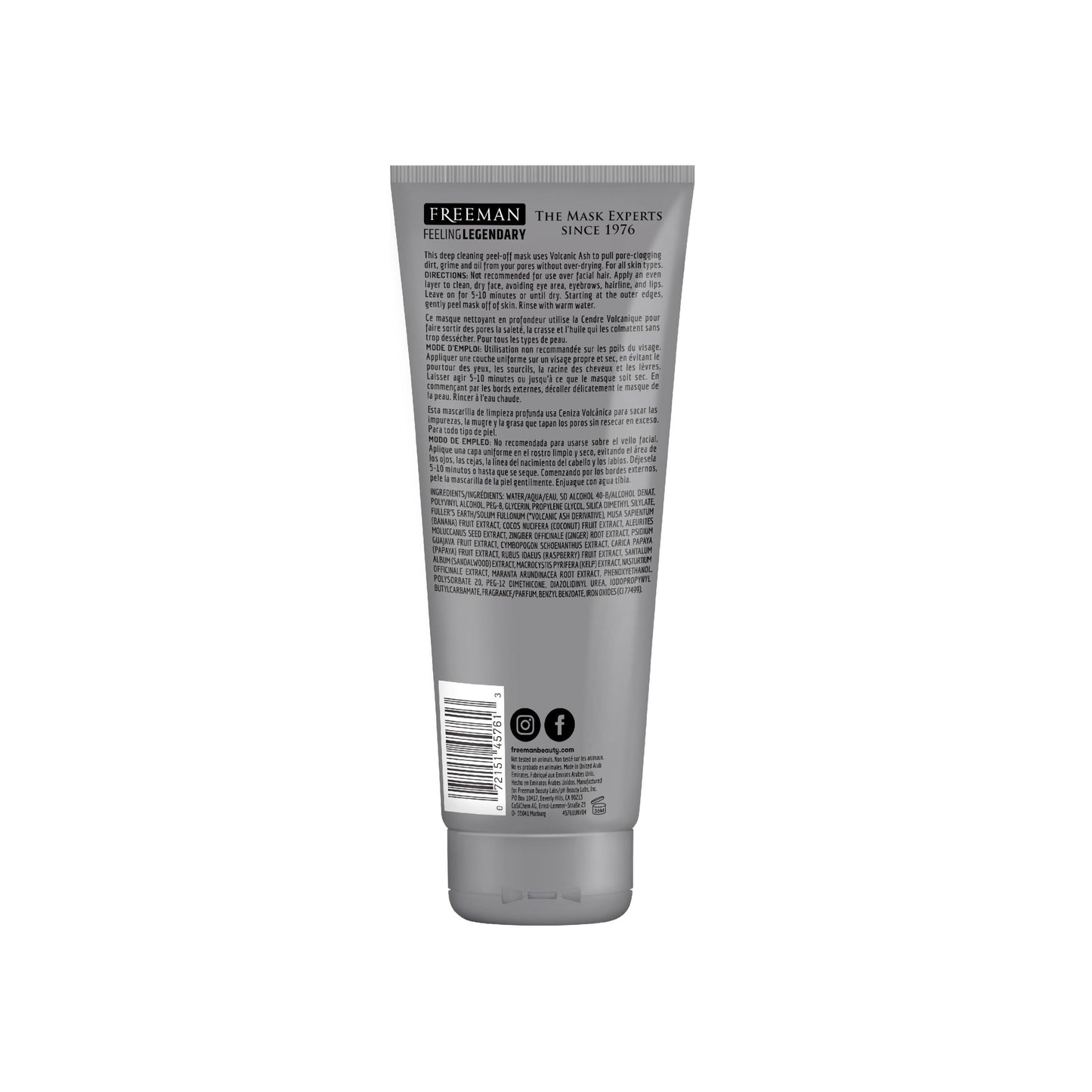 FREEMAN Pore Clearing Volcanic Ash Peel-Off Gel Facial Mask For Men, 6 fl. oz ./175 mL Tube