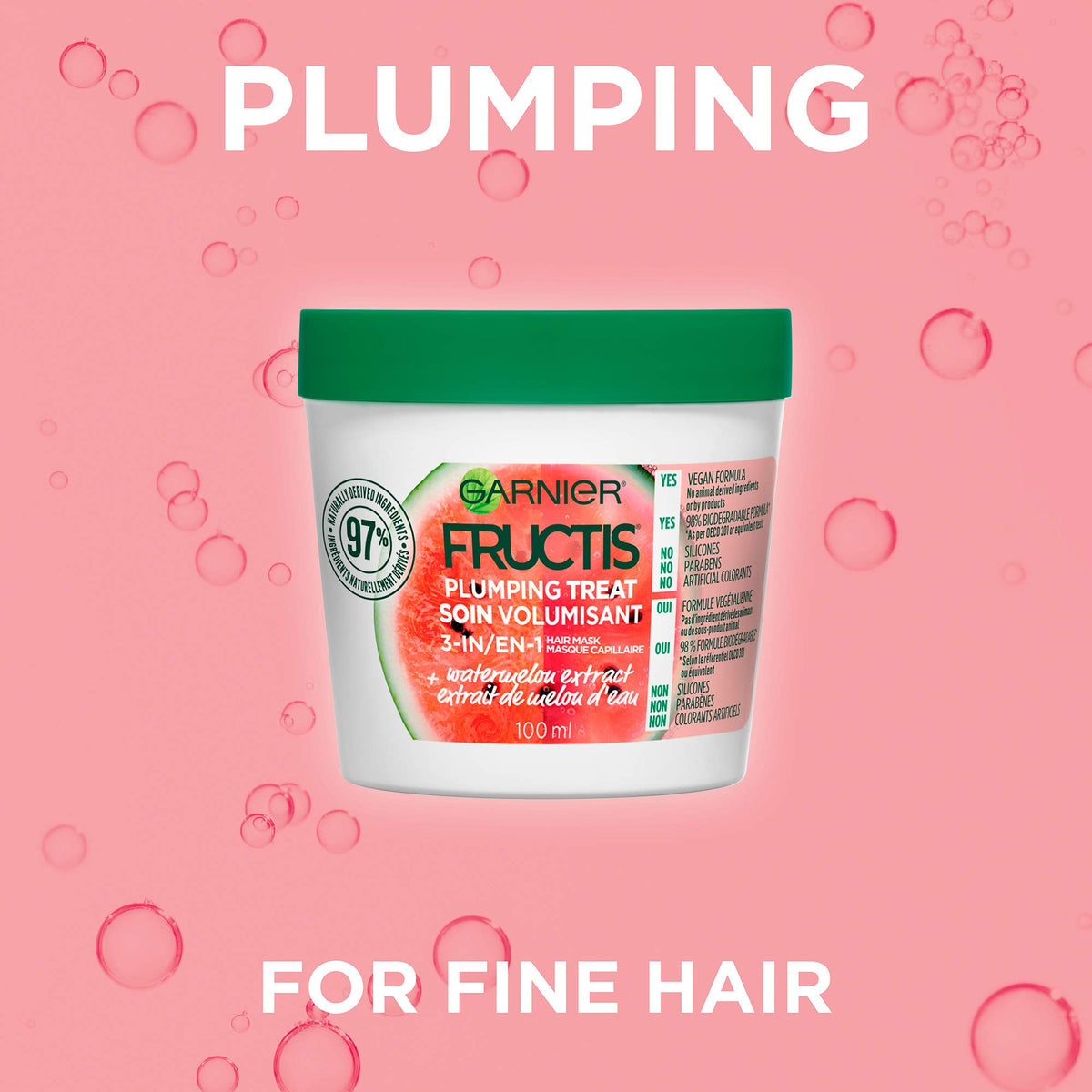 Garnier Fructis Plumping Treat 3-in-1 Hair Mask, 3.4 fl oz