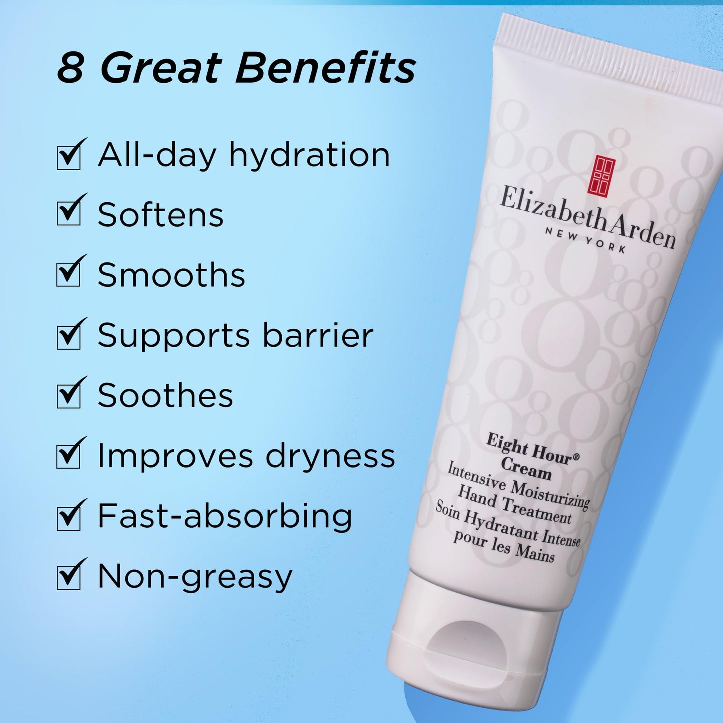 Elizabeth Arden Eight Hour Cream Intensive Moisturizing Hand Treatment, Travel Size Moisturizer, Rich Lotion for Dry, Cracked Skin, Non-Greasy, 2.3 oz