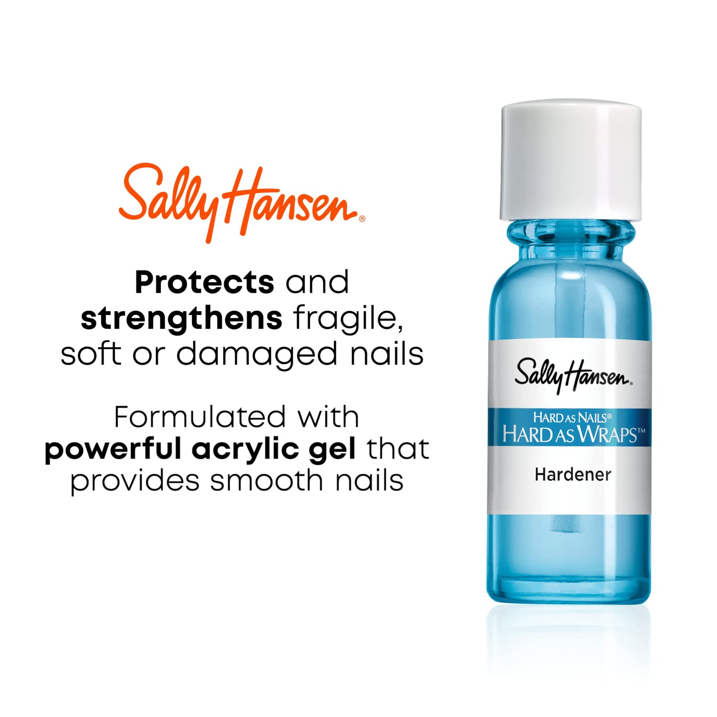 Sally Hansen Hard As Nails Hard As Wraps, Transparent, Nail Hardener, .44 Fl Oz, Nail Strengthener, Clear Nail Polish, Nail Strengthening Polish, Smooth, Protective