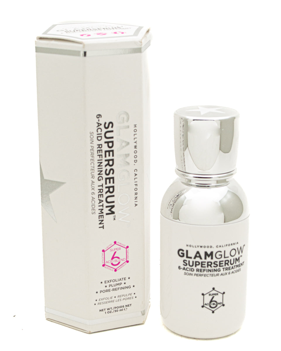 Glamglow SUPERSERUM 6-Acid Refining Treatment: Exfoliate, Plump, Pore Refining  1 fl oz Liquid Charcoal Clarifying Oil with Tumeric, Vitamin C, Salicylic Acid to Clarify, Nourish and Protect  1 fl oz