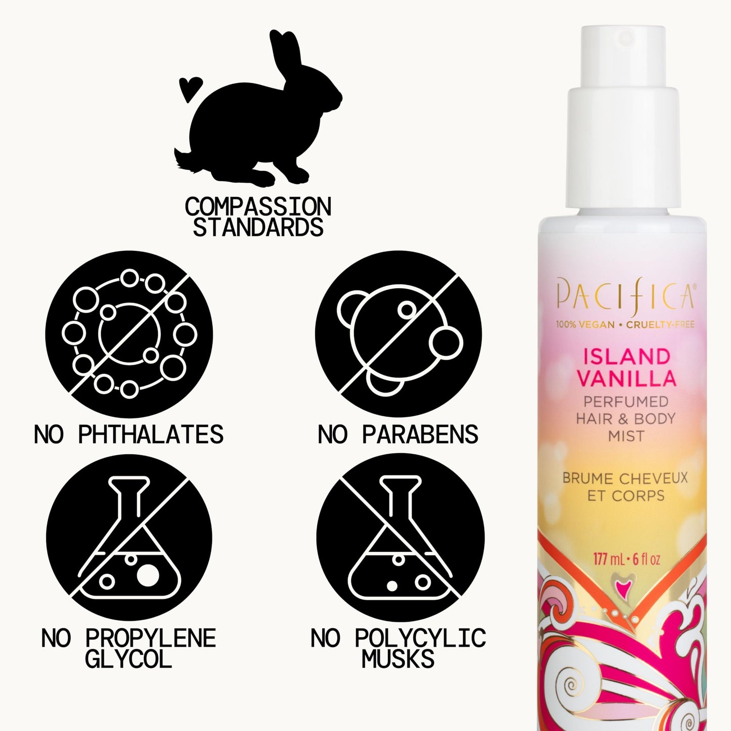 Pacifica Island Vanilla Perfumed Hair & Body Mist, 2 fl oz
