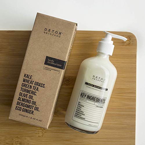 DETOX Skinfood Body Moisturizer. Kale, Wheat Grass, Green Tea, Tumeric, Olive Oil, Almond Oil, Bergamot Oil, Eco Ginger  8.45 fl oz
