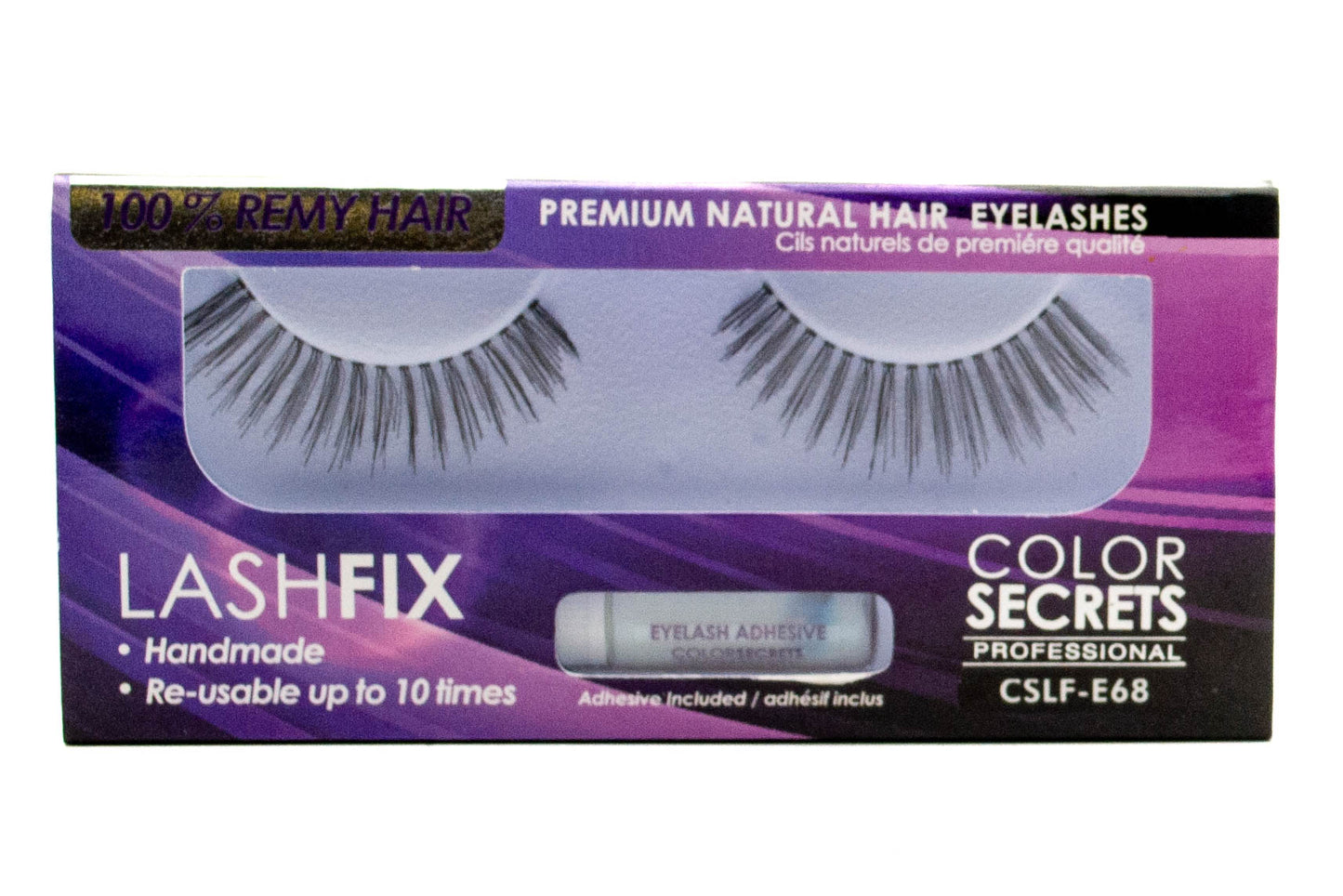 Lashfix COLOR SECRETS Professional Premium Natural Hair Eyelashes, Re-usable up to 10 times, Adhesive Included,  E68