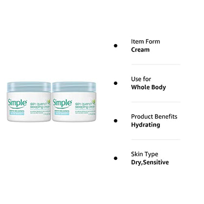 Simple Sensitive Skin Experts WATER BOOST Skin Quenching Sleeping Cream with Minerals and Plant Extracts  1.7 fl oz