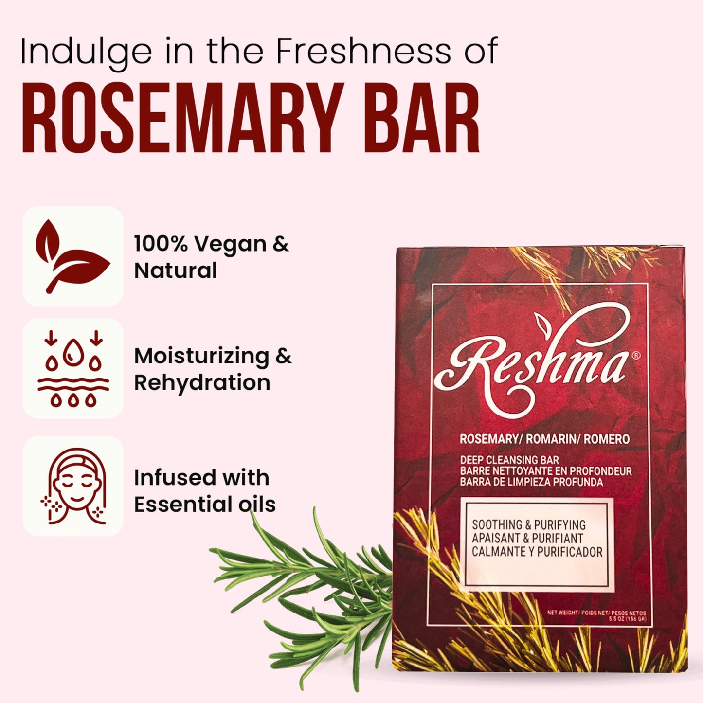 Reshma ROSEMARY Deep Moisturizing Bar, Anti Aging & Anti Wrinkle   5.5oz