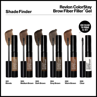 Revlon ColorStay Brow Fiber Filler, Waterproof Eyebrow Enhancer Gel, 302 Warm Brown