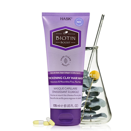 HASK Biotin Boost Thickening Clay Hair Mask for all hair types, color safe, gluten free, sulfate free, paraben free, 6 Oz