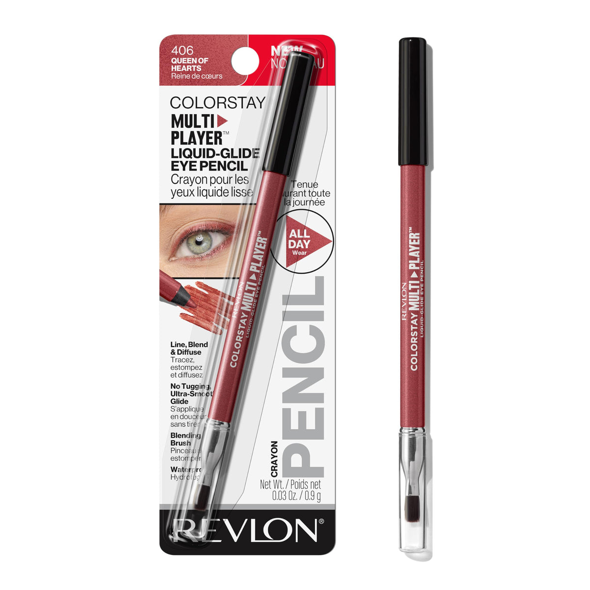 Revlon ColorStay Multiplayer Liquid-Glide Eye Pencil, Waterproof Eye Liner, 406 Queen of Hearts, 0.03 oz