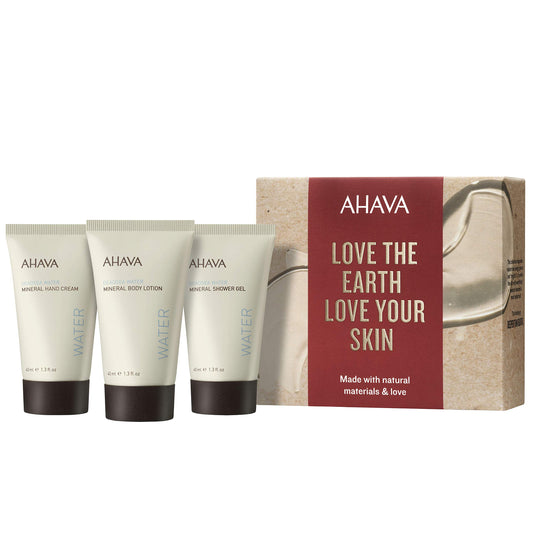AHAVA Dead Sea Mineral Hand Cream, Body Lotion, and Shower Gel Travel Size Value Set