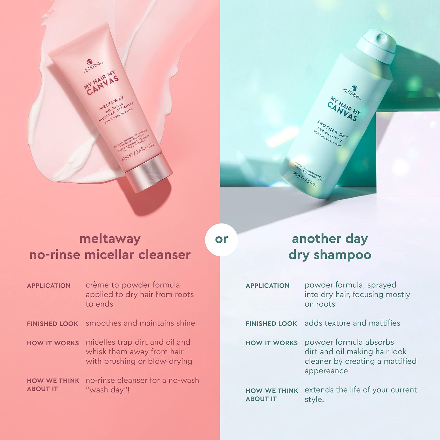 Alterna My Hair My Canvas Meltaway No-Rinse Micellar Cleanser 3.4 Fl Oz | Vegan | Fast Drying Creme-to-Powder Cleanser, Absorbs Oil & Sweat for Shower Clean Hair | Peta Tested, 3.4 fl. oz.