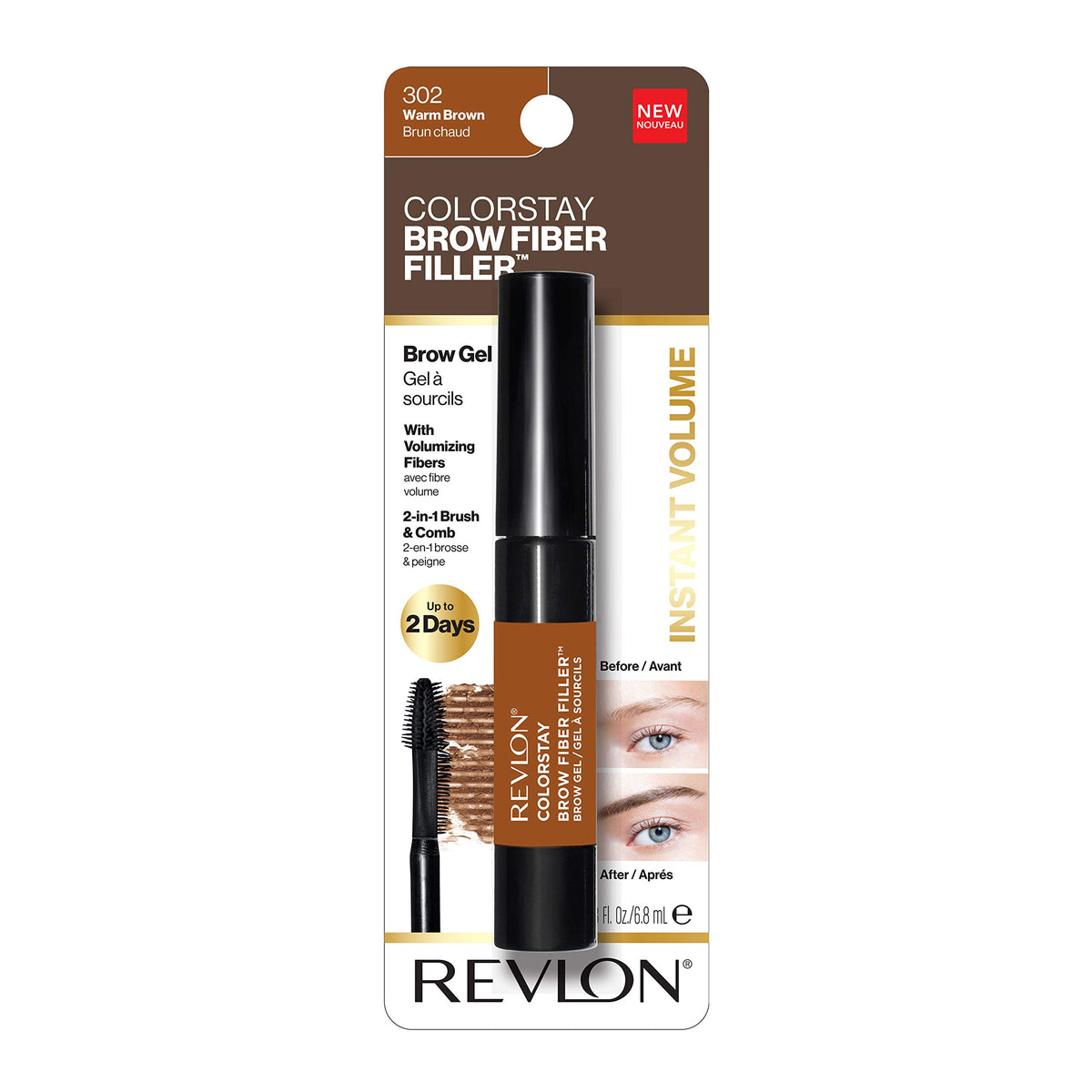 Revlon ColorStay Brow Fiber Filler, Waterproof Eyebrow Enhancer Gel, 302 Warm Brown