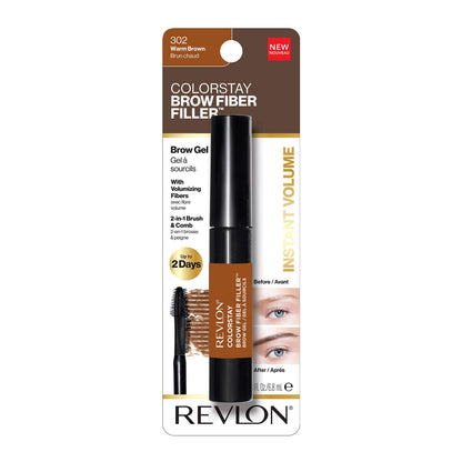 Revlon ColorStay Brow Fiber Filler, Waterproof Eyebrow Enhancer Gel, 302 Warm Brown