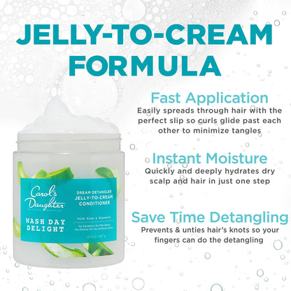 Carol’s Daughter Wash Day Delight Detangling Jelly-To-Cream Conditioner with Glycerin and Aloe, Paraben-Free for Moisture, Hydration and Shine, Moisturizing, Curly Hair, 20 Oz