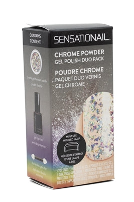 SensatioNail CHROME POWDER Gel Polish Duo Pack, Requires LED Lamp: Top Coat .25 fl oz, Chrome Powder .05oz, Dual Ended Applicator, 71996 Iridescent Flake