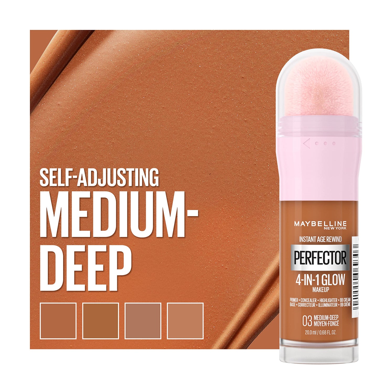 Maybelline Instant Age Rewind Instant Perfector Glow Makeup, Medium Deep, 0.68 fl oz