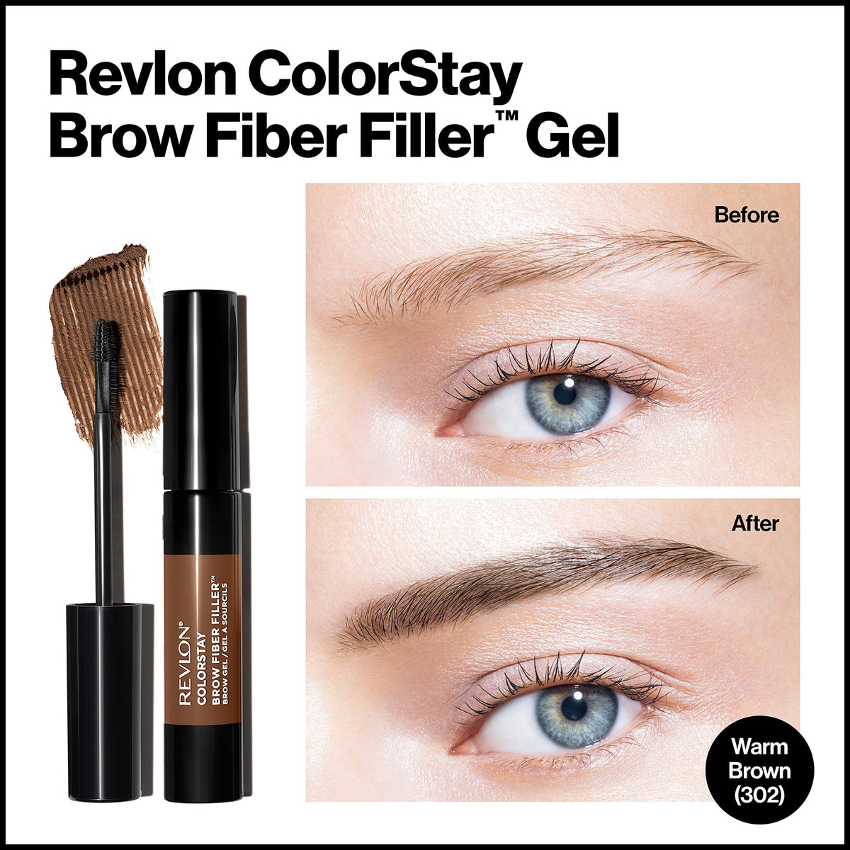 Revlon ColorStay Brow Fiber Filler, Waterproof Eyebrow Enhancer Gel, 302 Warm Brown