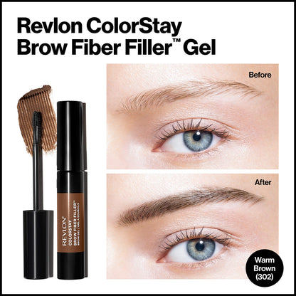 Revlon ColorStay Brow Fiber Filler, Waterproof Eyebrow Enhancer Gel, 302 Warm Brown
