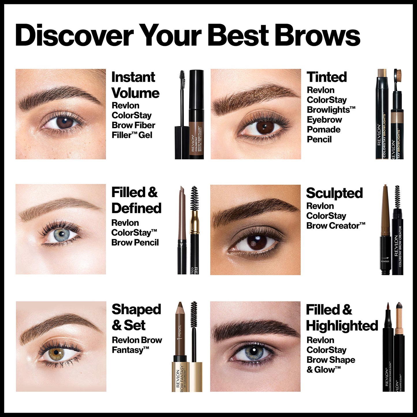 Revlon ColorStay Brow Fiber Filler, Waterproof Eyebrow Enhancer Gel, 302 Warm Brown