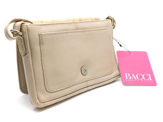Bacci Genuine Leather Small Flap Over Sling Shoulder Bag Style, Sand