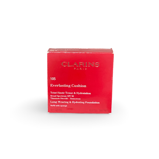 CLARINS Everlasting Cushion 105 NUDE Long Wearing & Hydrating Foundation Refill w Sponge