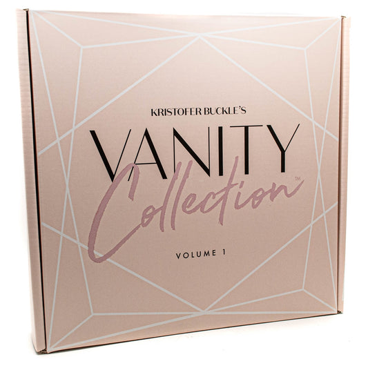 Kristoffer Buckle's VANITY COLLECTION Volume 1, 5pc set, Light; Triplicity Perfecting Foundation Stick, Power Lock Makeup Setting Spray, Grand Opening Volumizing Mascara, Stunt Double Liquid Eyeliner + Corrector, Cashmere Slip