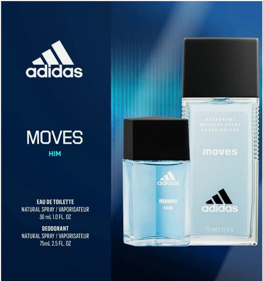 Adidas Moves Him Set: Eau de Toilette 1 Oz. & Deodorant Natural Spray 2.5 Oz