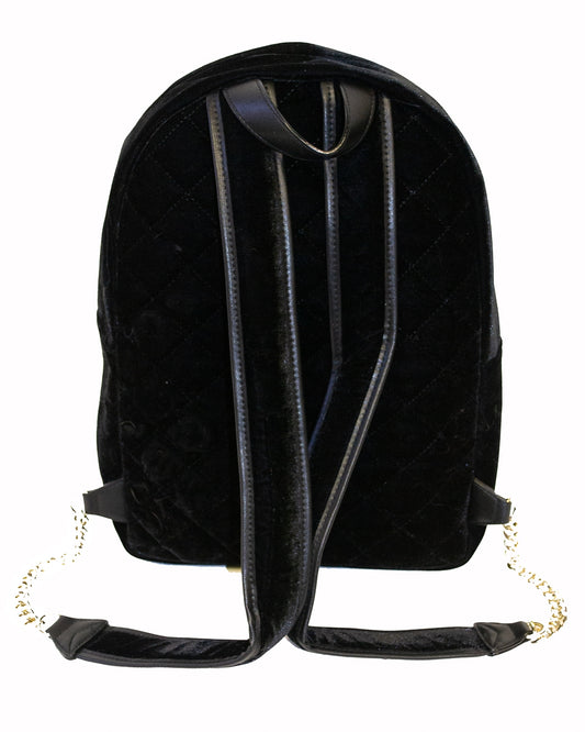 Victoria's Secret Black Velour Backpack with One Internal and One External Zippered Pockets