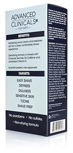 Advanced Clinicals for Men CHARCOAL FACE SCRUB Pre-Shave with Tea Tree Oil,  5 fl oz