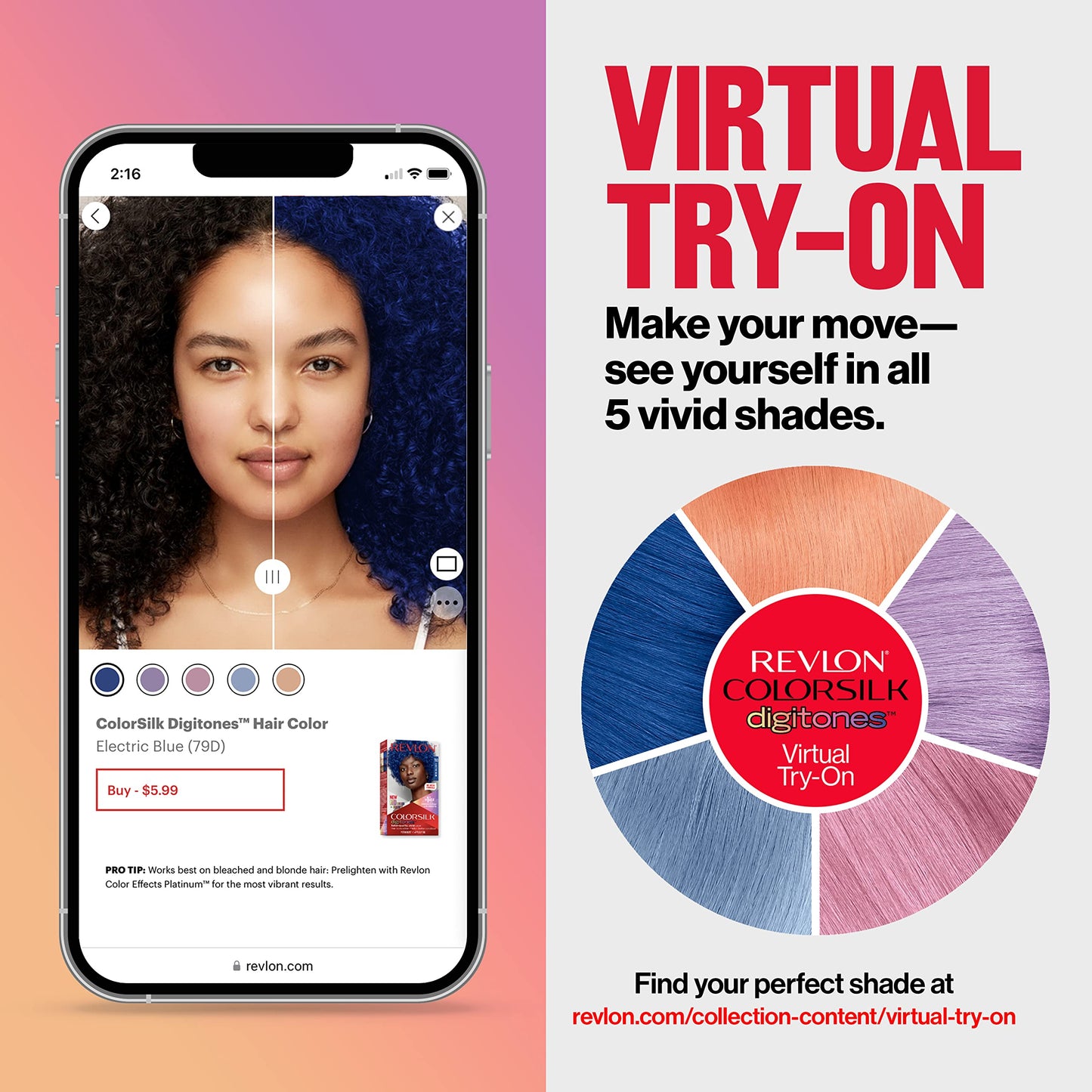 Revlon Colorsilk Digitones Permanent Hair Color with Keratin, 91D Silver Blue