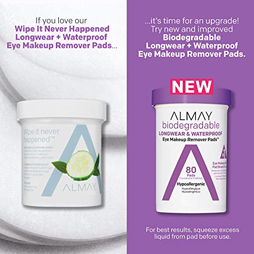 Almay BIODEGRADABLE Longwear & Waterproof Eye Makeup Removal Pads,  80 pads