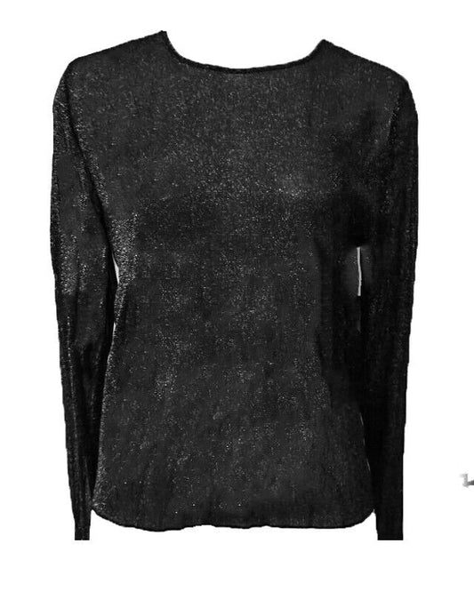 Victoria's Secret MESH SHINE Metallic Black Long Sleeve Tee Shirt, M/L