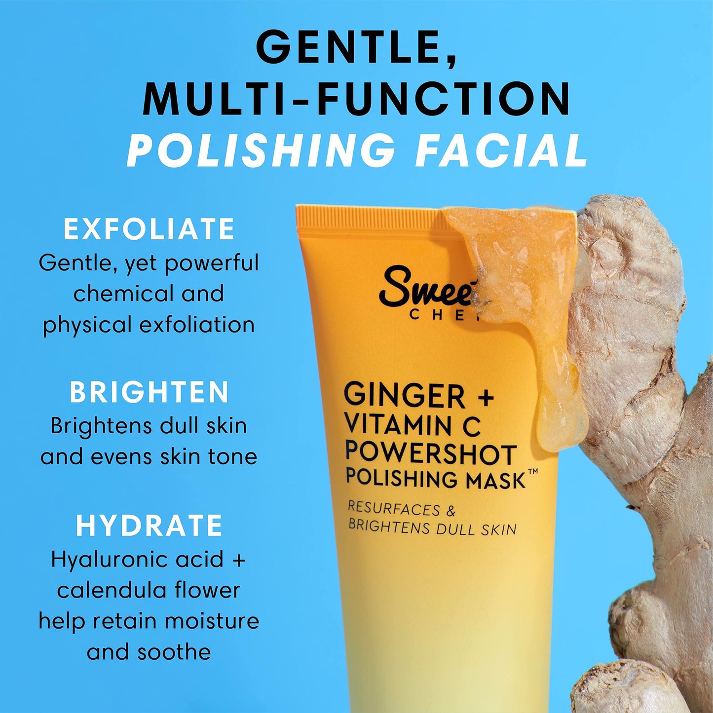 Sweet Chef Ginger + Vitamin C Powershot Polishing Mask - Brightening Face Mask for Dark Spots & Uneven Skin Tone + Maca, Rice Powders & AHA Face Exfoliant & Resurfacing Mask 3.4oz