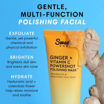 Sweet Chef Ginger + Vitamin C Powershot Polishing Mask - Brightening Face Mask for Dark Spots & Uneven Skin Tone + Maca, Rice Powders & AHA Face Exfoliant & Resurfacing Mask 3.4oz