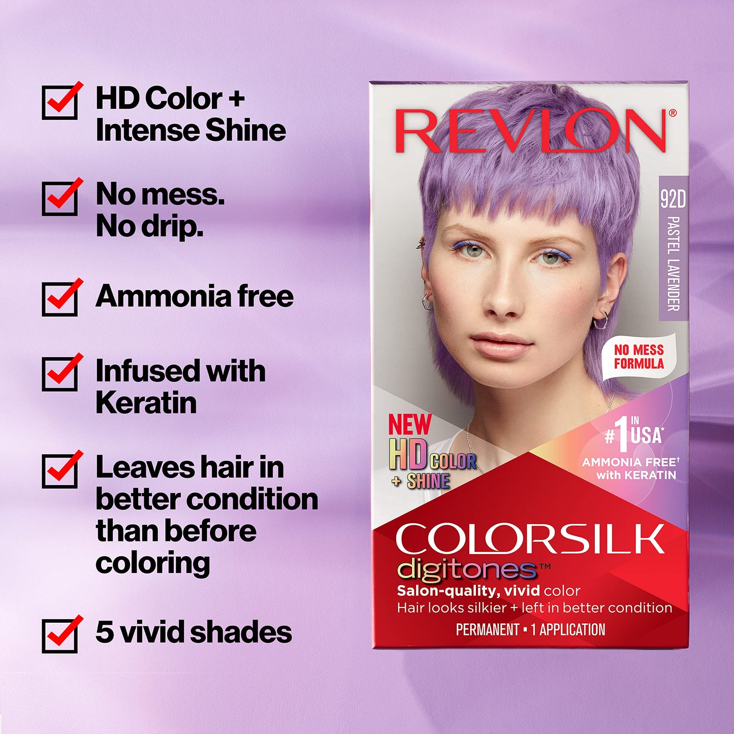 Revlon Colorsilk Digitones Permanent Hair Color with Keratin, 91D Silver Blue