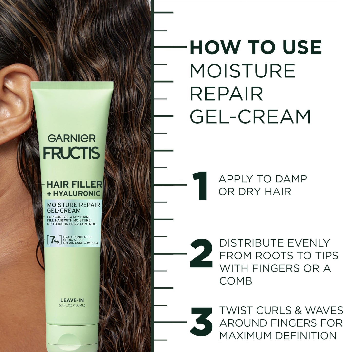 Garnier Fructis Hair Filler Hyaluronic Acid Repair Gel Cream Scalp Care, Wavy Hair 5.1 fl oz