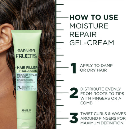Garnier Fructis Hair Filler Hyaluronic Acid Repair Gel Cream Scalp Care, Wavy Hair 5.1 fl oz