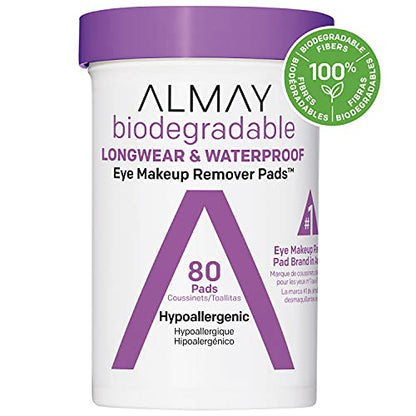 Almay BIODEGRADABLE Longwear & Waterproof Eye Makeup Removal Pads,  80 pads