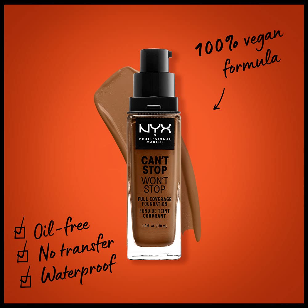 NYX Professional Makeup Can't Stop Won't Stop Liquid Foundation, Matte Finish, Waterproof, Warm Mahogany